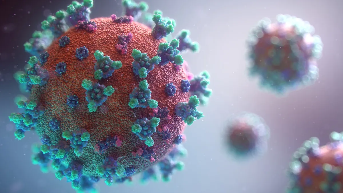 Scientific visualization of a virus cell under a microscope